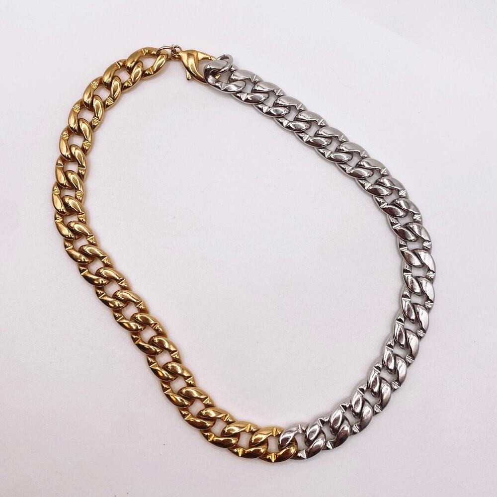 Vintage Two Metal Tone Cuban Link Necklace 14” - Picture 3 of 6